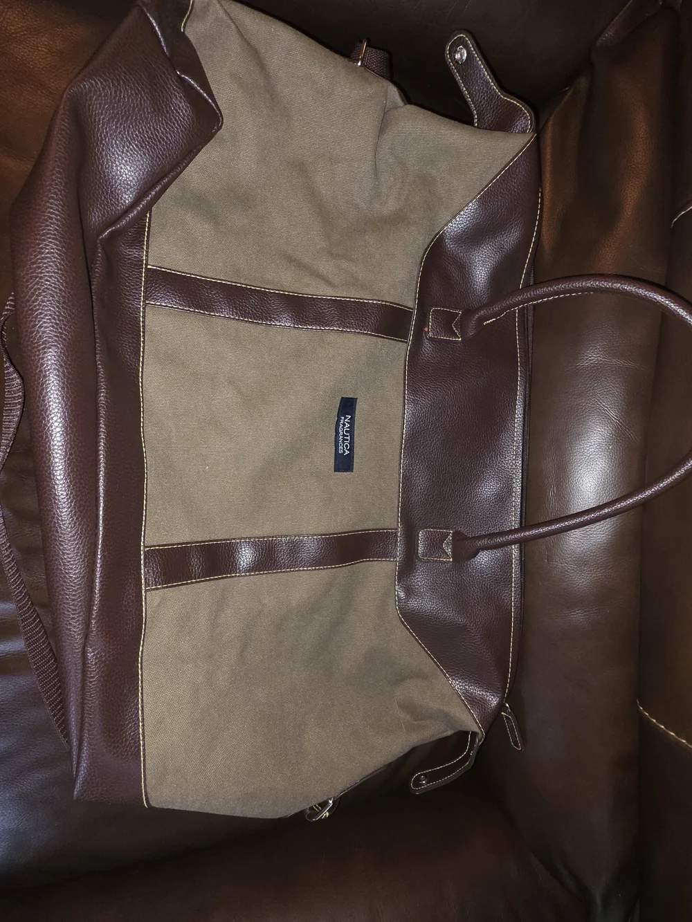 Nautica Men’s Brown Canvas & Leather Tote Bag